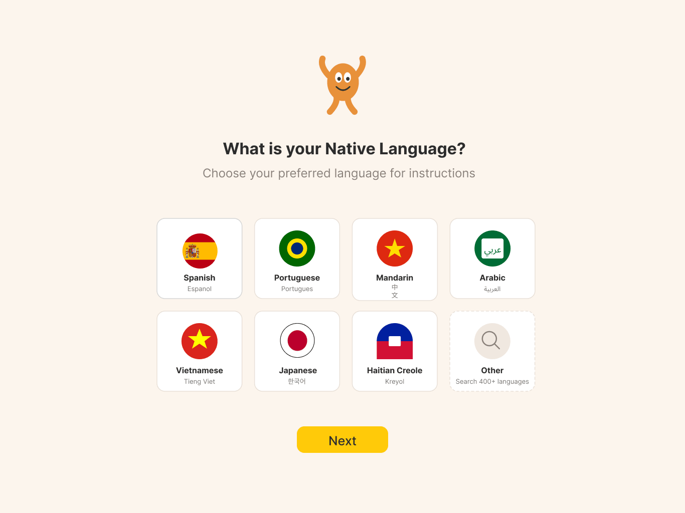 Bridge onboarding — native language selection