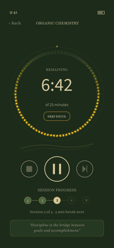 Fokus focus-session timer — Jugendstil circular motif