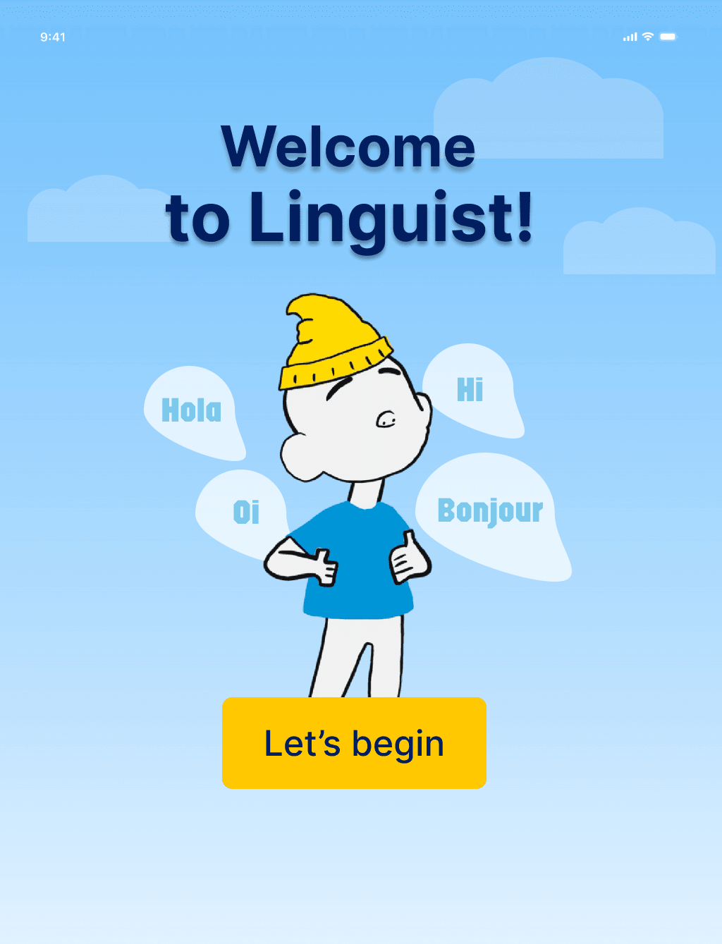 Linguist welcome screen with mascot