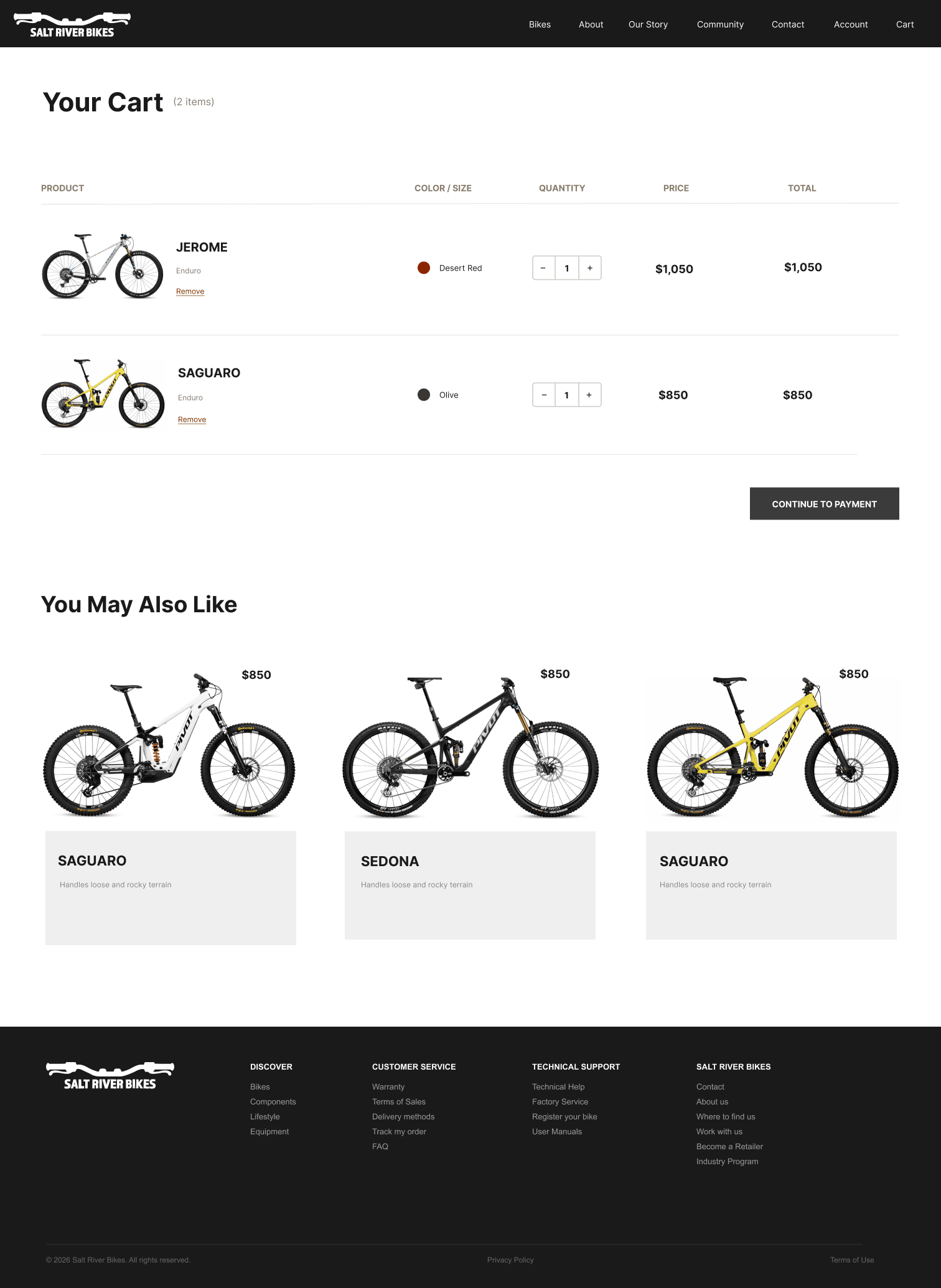 Salt River Bikes cart page