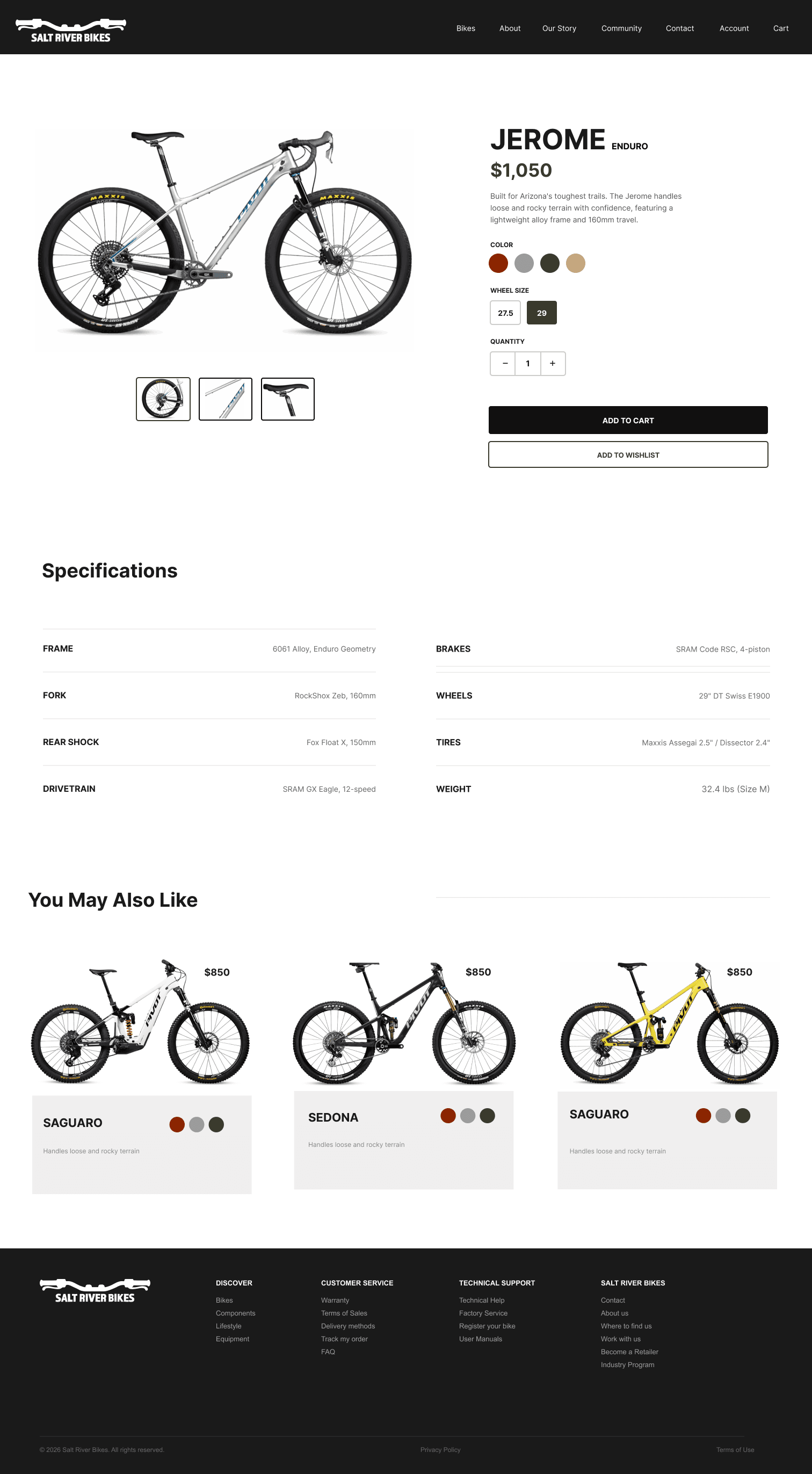 Salt River Bikes product detail page — Jerome Enduro