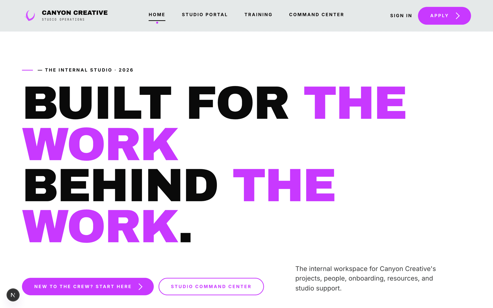 Canyon Creative platform landing page