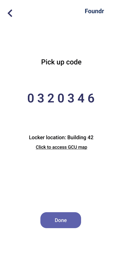 Foundr app — pickup code and locker location