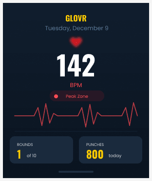 GLOVR watch heart rate — 142 BPM